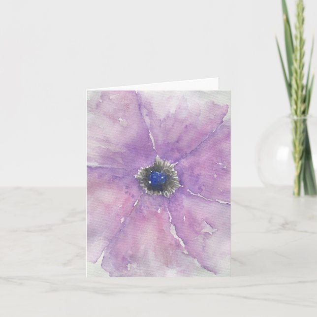 Tarjeta morada en blanco floral de pasión (Anverso)