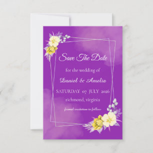Tarjeta morada floral para guardar la fecha de la 
