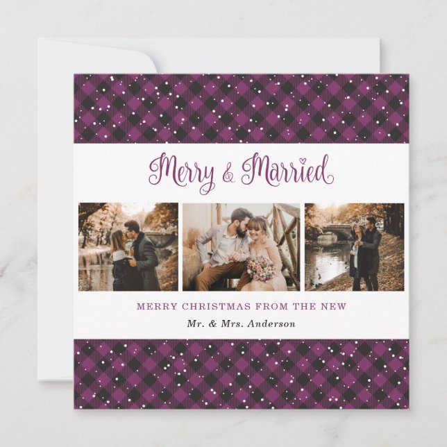 Tarjeta morada y Navidades casados (Anverso)