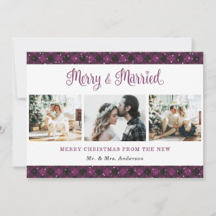 Tarjeta morada y Navidades casados