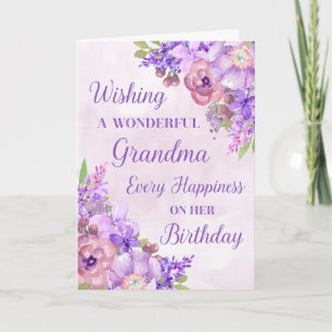 Tarjeta Morado acuarela Flores Abuela Cumpleaños