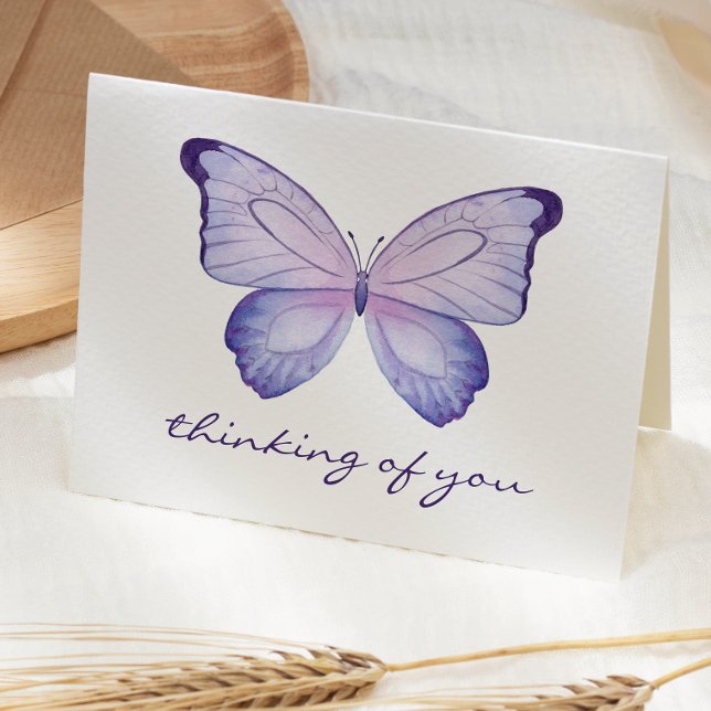 Tarjeta Morado acuarela mariposa pensar en ti (Subido por el creador)