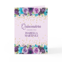 Morado Azul acuarela Floral Quinceañera Foto