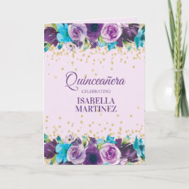 Tarjeta Morado Azul acuarela Floral Quinceañera Foto