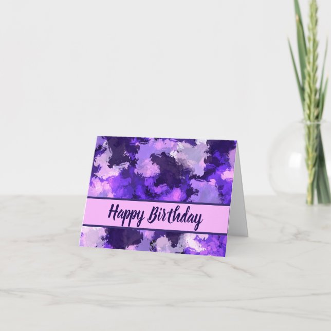 Tarjeta Morado azul y Guay Abstract Shapes Happy Birday (Anverso)