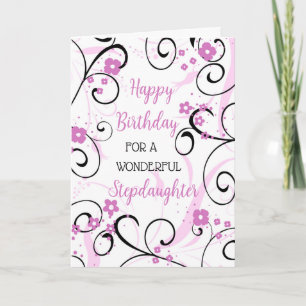 Tarjeta Morado Black Swirls Stepgirl Birthday