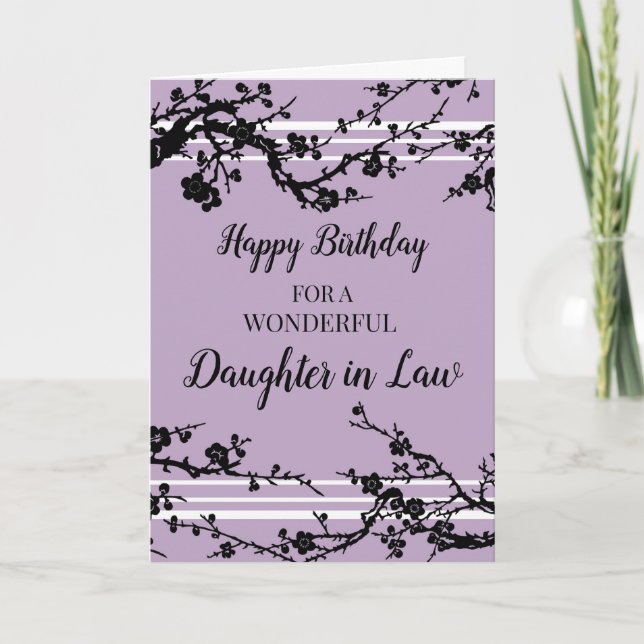 Tarjeta Morado cerezo florece hija en cumpleaños de ley (Anverso)