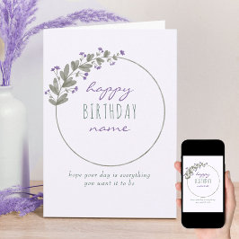 Tarjeta Morado Flor silvestre simple cumpleaños personaliz