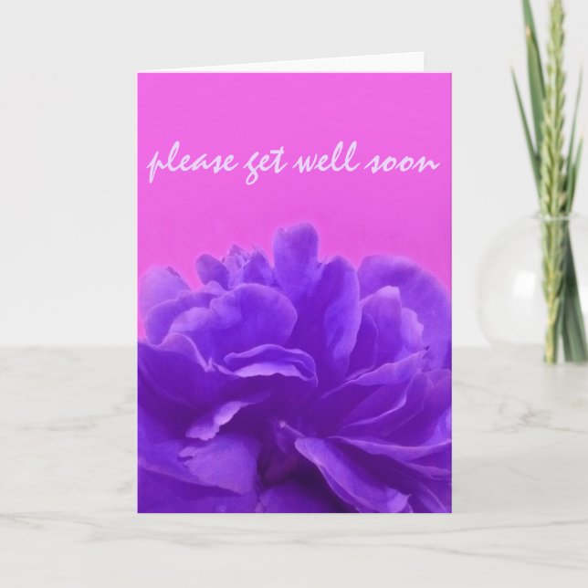 Tarjeta Morado Floral Por Favor, Ponte Bien Pronto (Anverso)