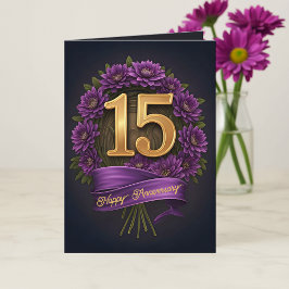 Tarjeta Morado floral y oro 15 años Boda