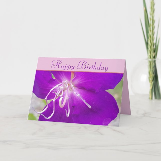 Tarjeta Morado Flower Happy Birday (Anverso)