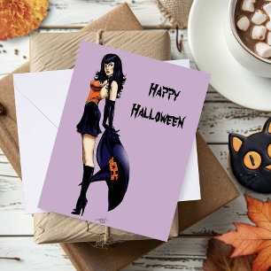 Tarjeta Morado Halloween Curte Witch
