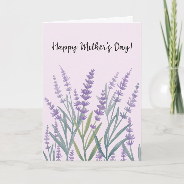 Tarjeta Morado Lavender Floral Feliz Día de la Madre (Anverso)