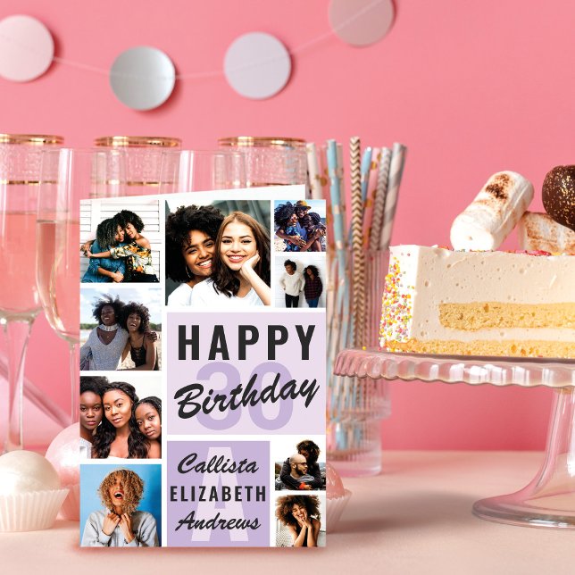 Tarjeta Morado Monograma Collage de fotos Feliz cumpleaños (Subido por el creador)