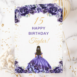 Tarjeta Morado oscuro Princesa Floral Feliz cumpleaños