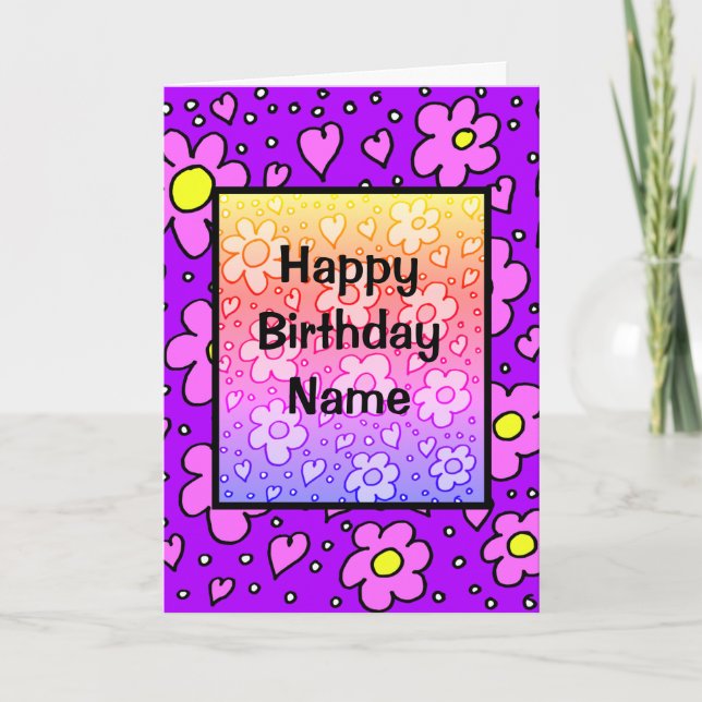 Tarjeta Morado Shades Flores Cumpleaños (Anverso)