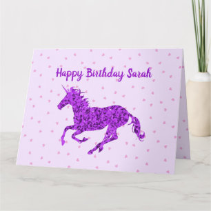 Tarjeta Morado Unicornio feliz cumpleaños personalizado