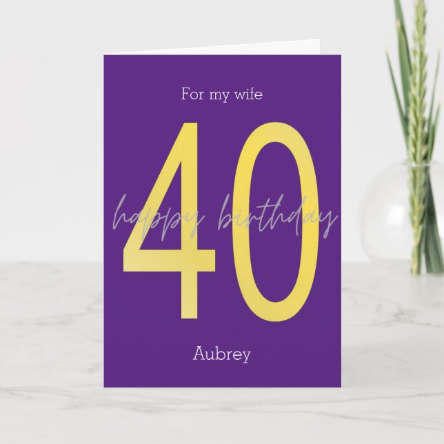 Tarjeta Morado y Oro 40 cumpleaños (Anverso)