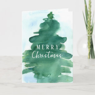 Tarjeta Morerry Christmas Tree Winter Snow Watercolor