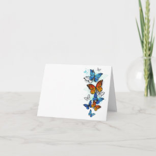 Tarjeta Morfo y monarca de las mariposas voladoras