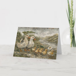 Tarjeta Morning Commute Whimsical Farmhouse Duck Rainy Day
