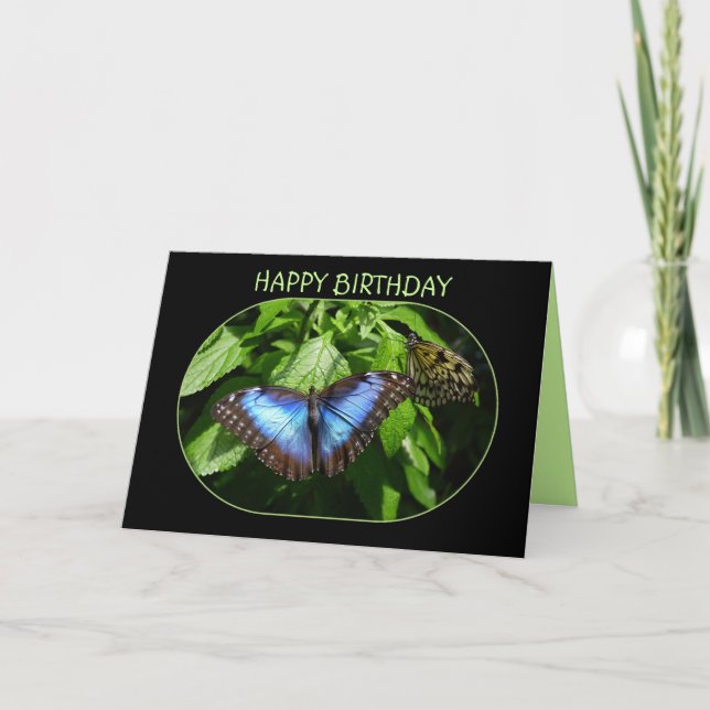 Tarjeta Morpho Azul Mariposa Feliz Cumpleaños (Anverso)