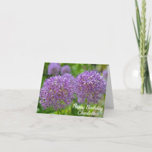 Tarjeta Morple Allium Flowers Feliz cumpleaños