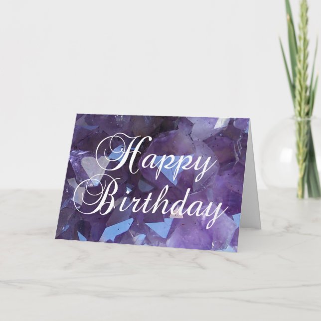 Tarjeta Morple Amethyst Febrero Birthstone Feliz Cumpleaño (Anverso)