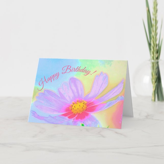 Tarjeta Morple Aster Flower Happy Birday (Anverso)