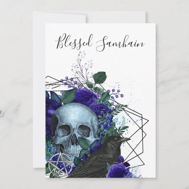 Tarjeta Morple Floral Raven Bendecido Samhain Pagan Saludo (Anverso)