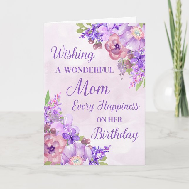 Tarjeta Morple Watercolor Flowers Mom Birthday (Anverso)