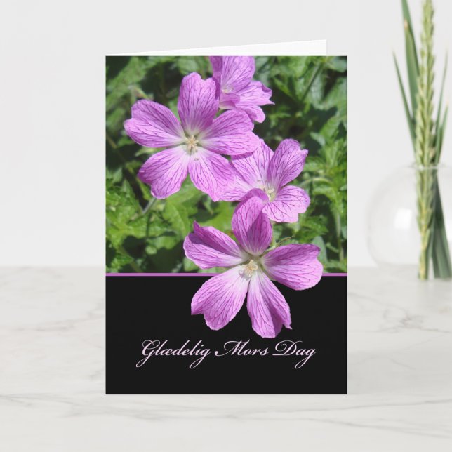 Tarjeta Mors Dag, Día de la Madre en danés, violeta gerani (Anverso)