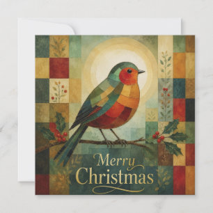 Tarjeta Mosaico de Navidad Robin Pájaro Acebo Baya 