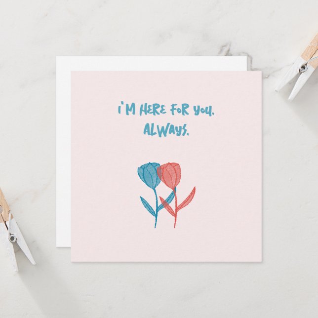 Tarjeta Mosaico de tulipanes azul y rosa dibujado a mano (Anverso/Reverso In Situ)