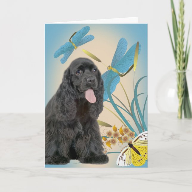 Tarjeta Moscas y mariposas Cocker Spaniel Dragon (Anverso)