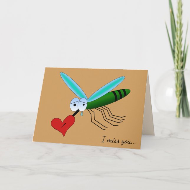 Tarjeta Mosquito de Dibujos Animados Tristes con Corazón y (Anverso)
