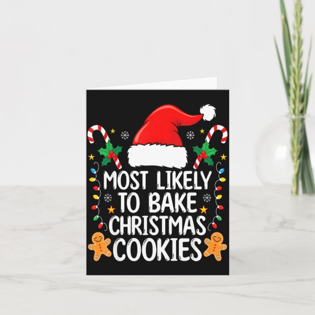 Tarjeta Most Likely To Bake Christmas Cookies Funny Baker  (Anverso)
