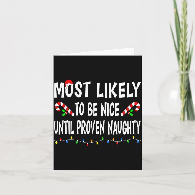 Tarjeta Most Likely To Christmas Xmas Pajamas Funny Matchi (Anverso)