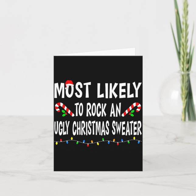 Tarjeta Most Likely To Christmas Xmas Pajamas Funny Matchi (Anverso)