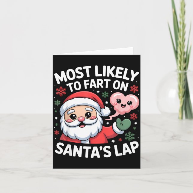 Tarjeta Most Likely To Fart On Santa’s Lap Funny Christmas (Anverso)