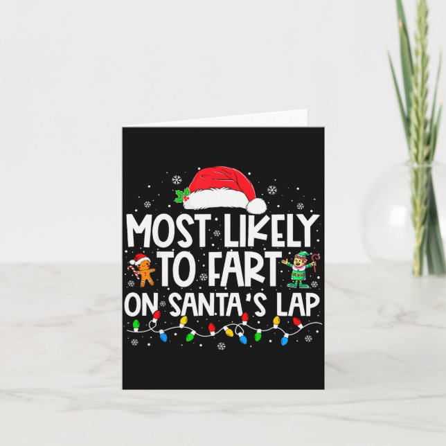 Tarjeta Most Likely To Fart On Santa's Lap Family Christma (Anverso)