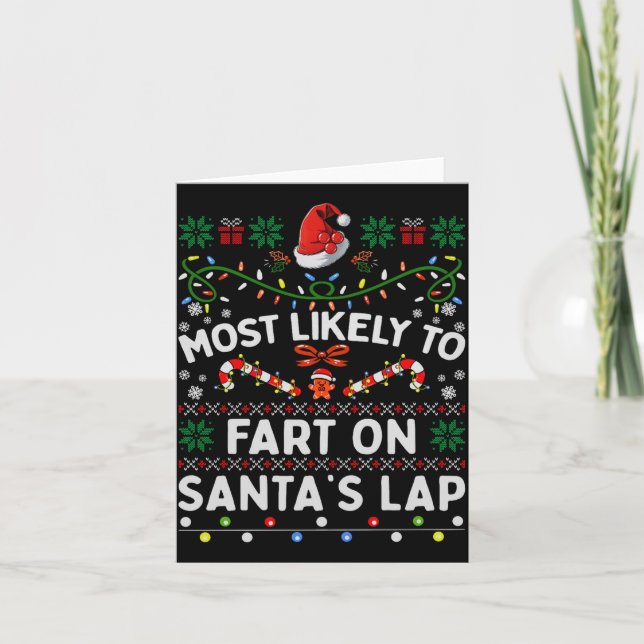 Tarjeta Most Likely To Fart On Santa's Lap Funny Christmas (Anverso)