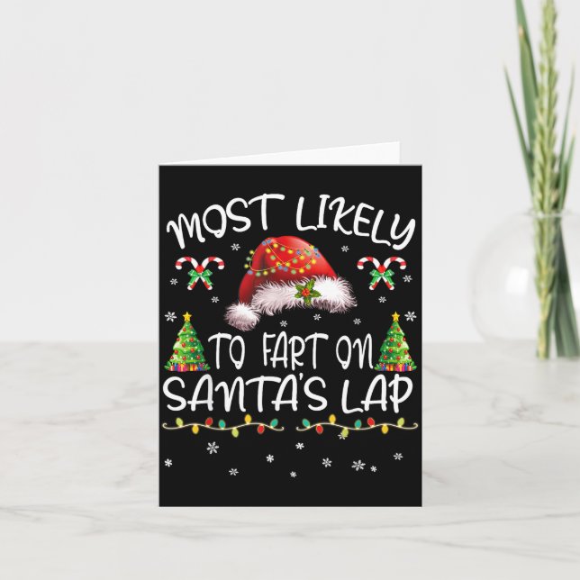 Tarjeta Most Likely To Fart On Santa's Lap Funny Christmas (Anverso)