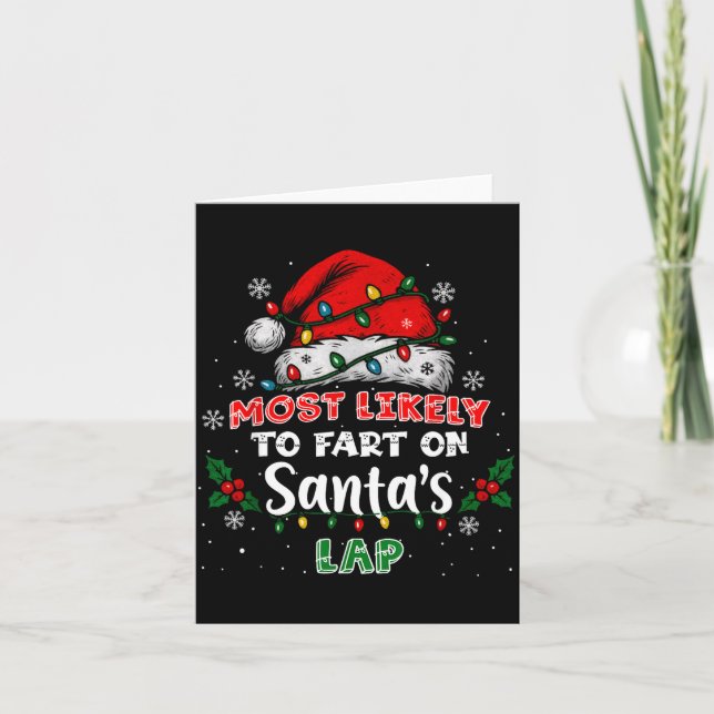Tarjeta Most Likely To Fart On Santa's Lap Funny Hat Light (Anverso)