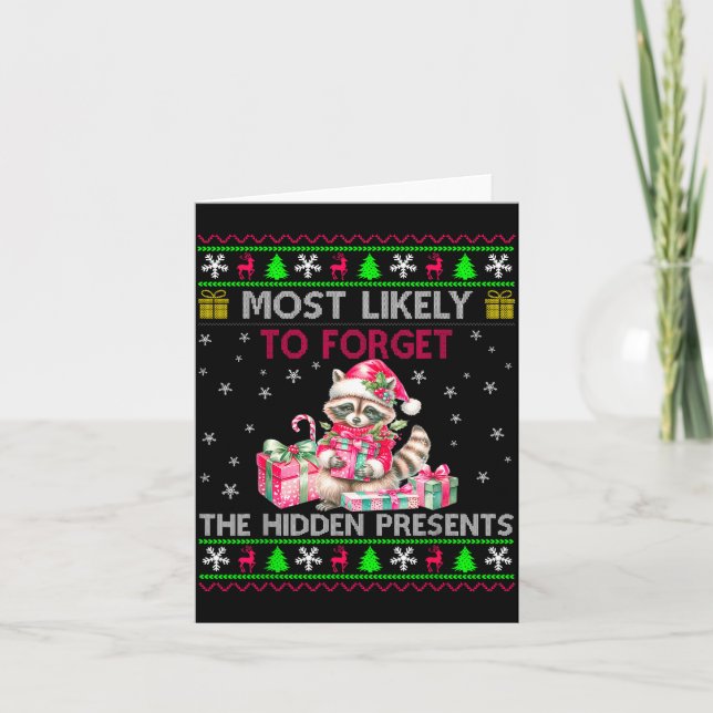 Tarjeta Most Likely To Forget The Hidden Raccoon Christmas (Anverso)