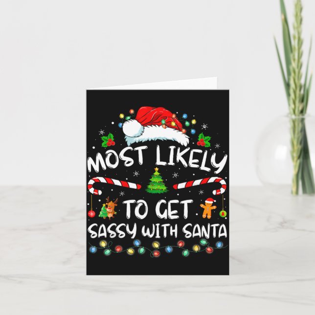 Tarjeta Most Likely To Get Sy With Santa Funny Family Chri (Anverso)