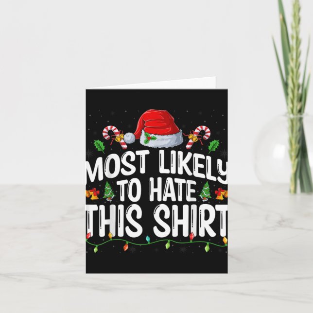 Tarjeta Most Likely To Hate Santa Hat Xmas Lights Christma (Anverso)