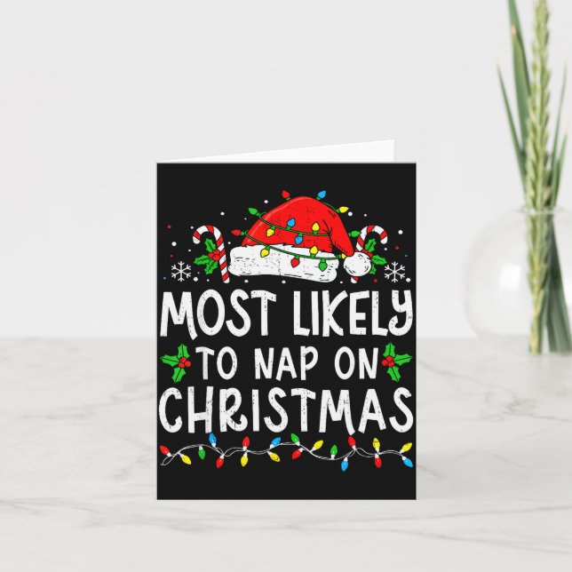 Tarjeta Most Likely To Nap On Christmas Funny Family Match (Anverso)