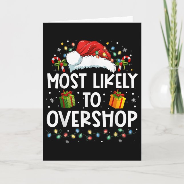 Tarjeta Most Likely To Overshop Shopping Family Crew Chris (Anverso)