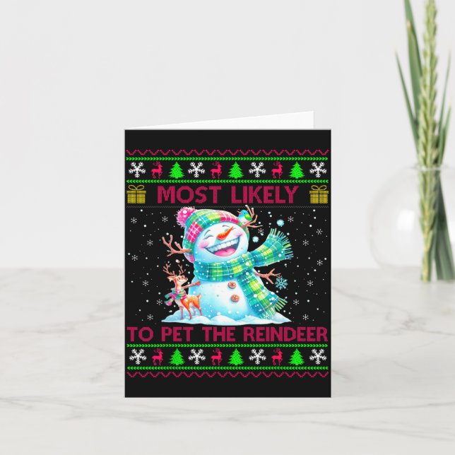 Tarjeta Most Likely To Pet The Reindeer Family Matching Ch (Anverso)